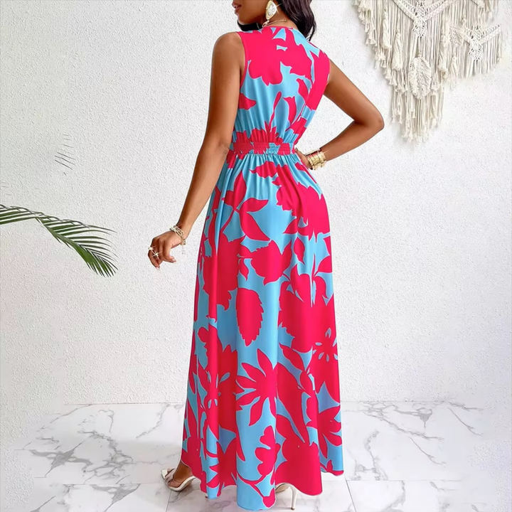 Francesca – Elegant Vintage Contrast V-Neck Sleeveless Dress