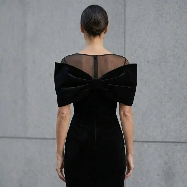 Isabella ❘ Black Velvet Midi Dress with a Dramatic Bow