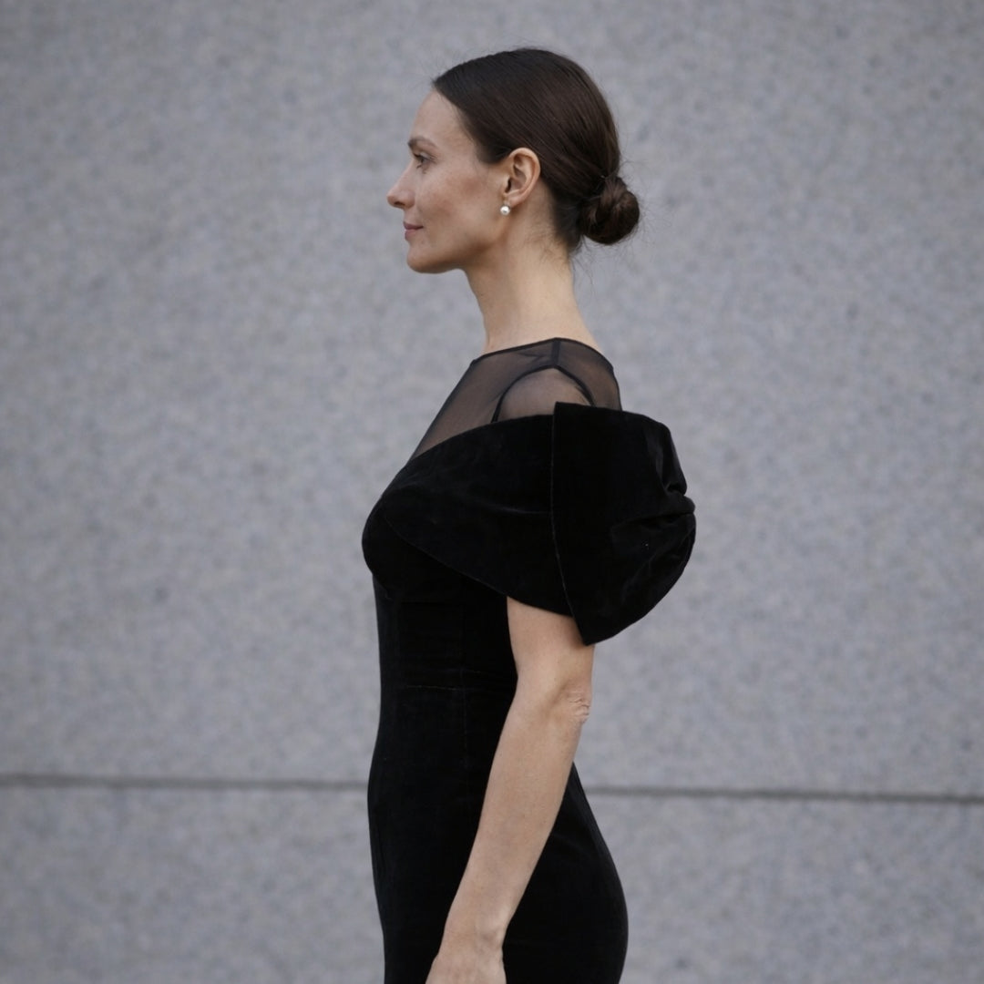 Isabella ❘ Black Velvet Midi Dress with a Dramatic Bow