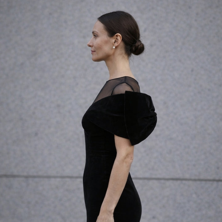 Isabella ❘ Black Velvet Midi Dress with a Dramatic Bow