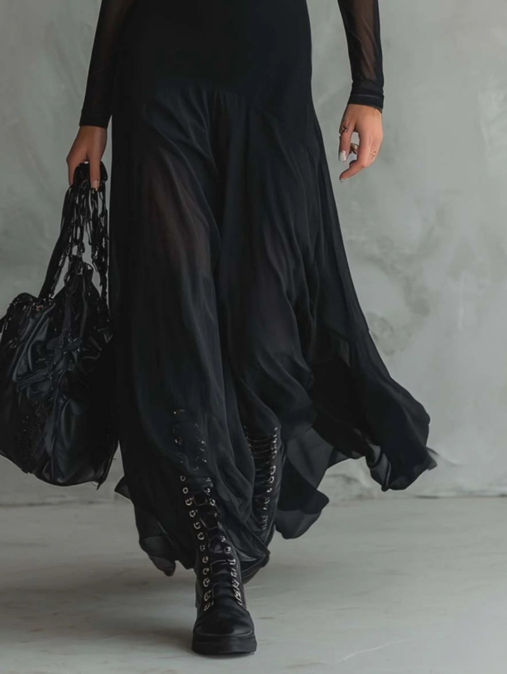 Ravenna™ | Elegant Long Black Tulle Dress