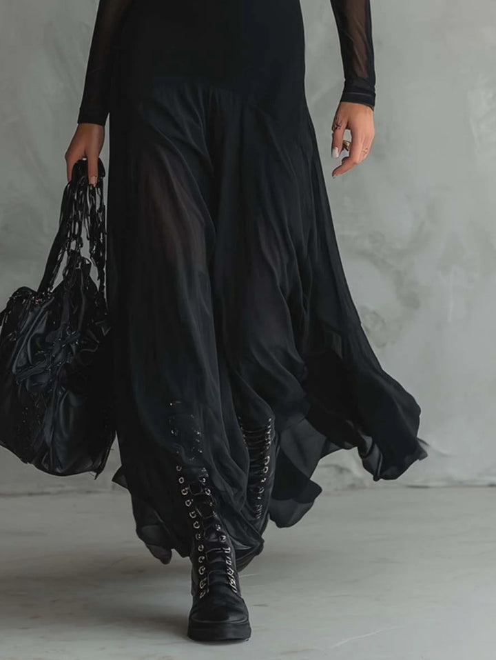 Ravenna™ | Elegant Long Black Tulle Dress
