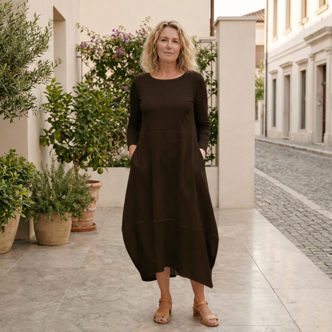 Elodie – Black Midi Dress with Pockets