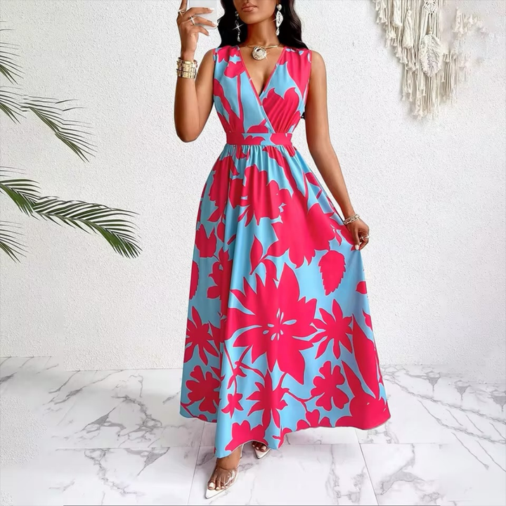 Francesca – Elegant Vintage Contrast V-Neck Sleeveless Dress