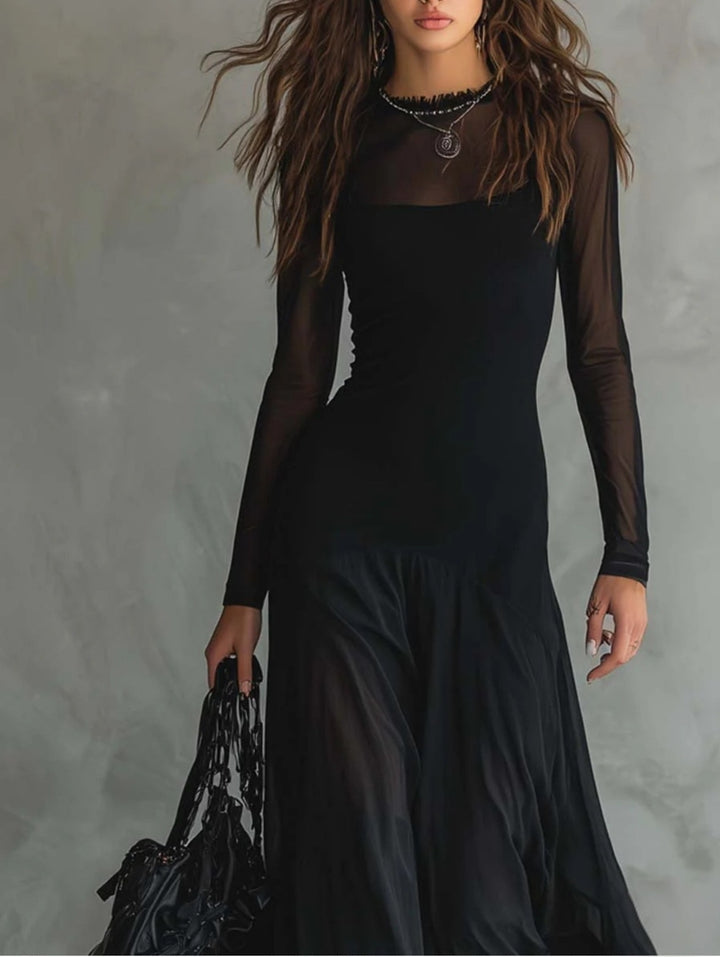 Ravenna™ | Elegant Long Black Tulle Dress