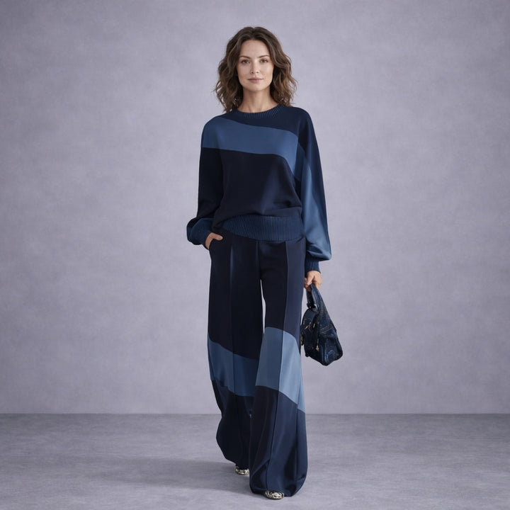 Kenzie – Casual Sportswear Patchwork Sweatshirt And Sweatpants Set