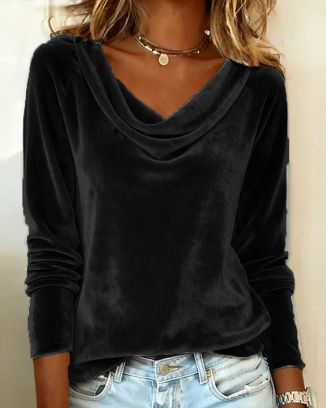 Elena – Luxurious Velvet Drape-Neck Top