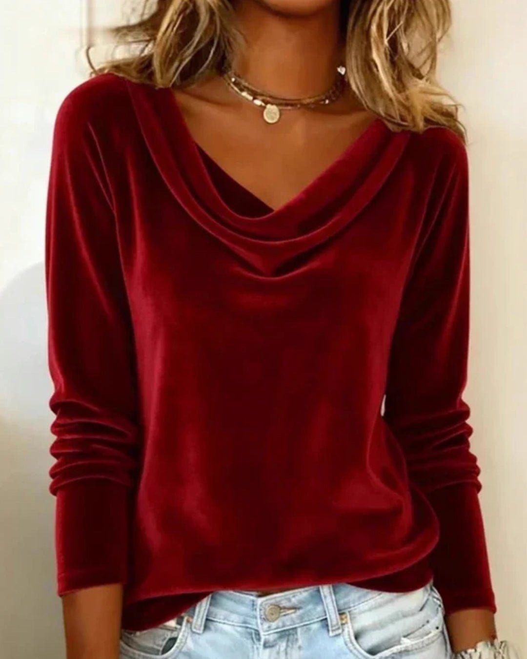 Elena – Luxurious Velvet Drape-Neck Top