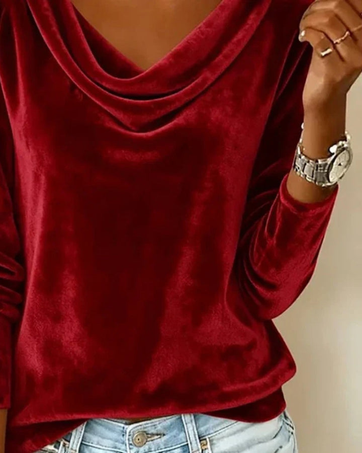 Elena – Luxurious Velvet Drape-Neck Top