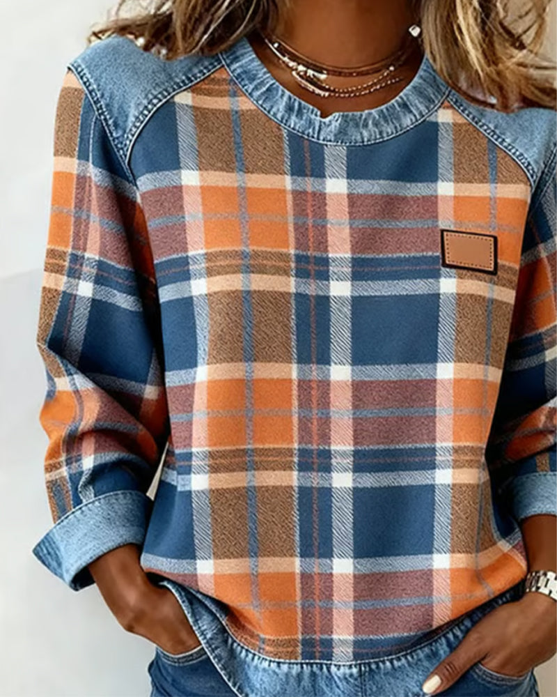 Ivy | Sweatshirt with Checkered Patchwork