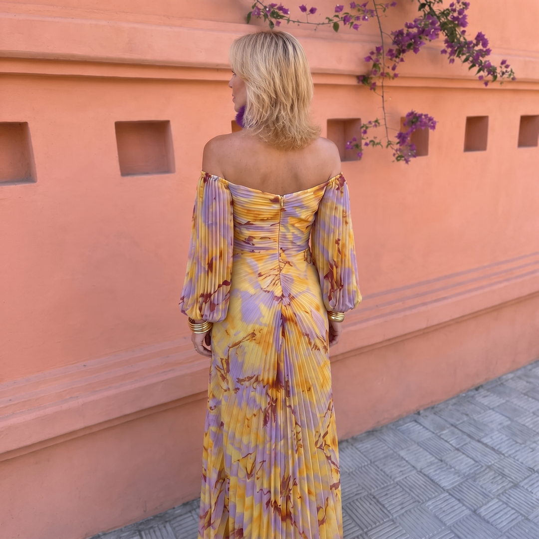 Fiorella – Long Floral Dress with a Deep Neckline