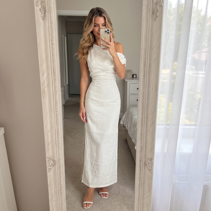 Seraphina Dress | One-Shoulder Pleated Maxi