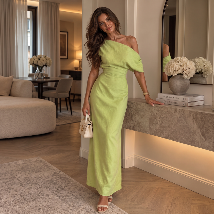 Seraphina Dress | One-Shoulder Pleated Maxi