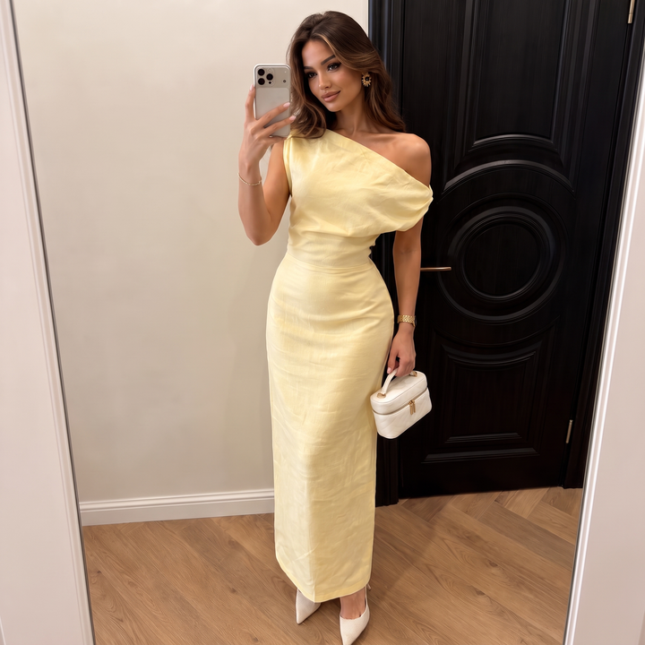 Seraphina Dress | One-Shoulder Pleated Maxi