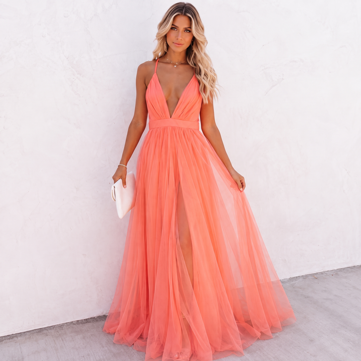 Delaine | Lumière coral maxi dress