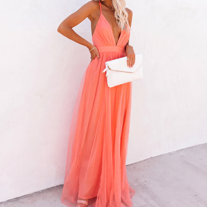 Delaine | Lumière coral maxi dress