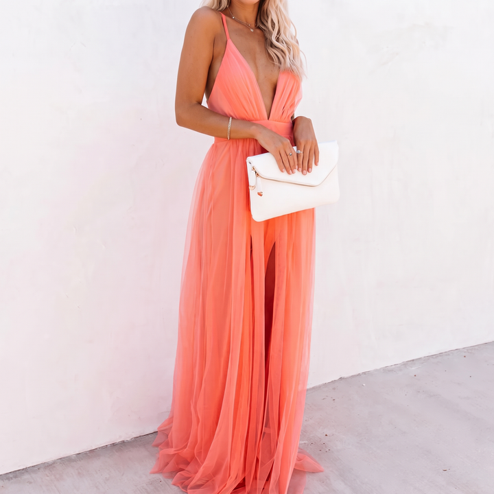 Delaine | Lumière coral maxi dress