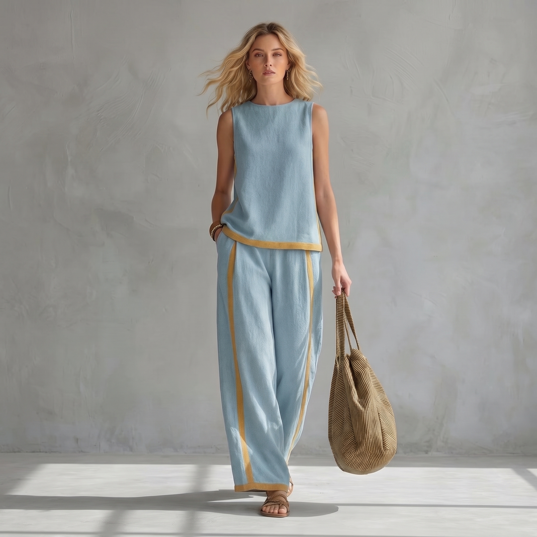 Valera – Elegant cotton-linen vest and trousers set