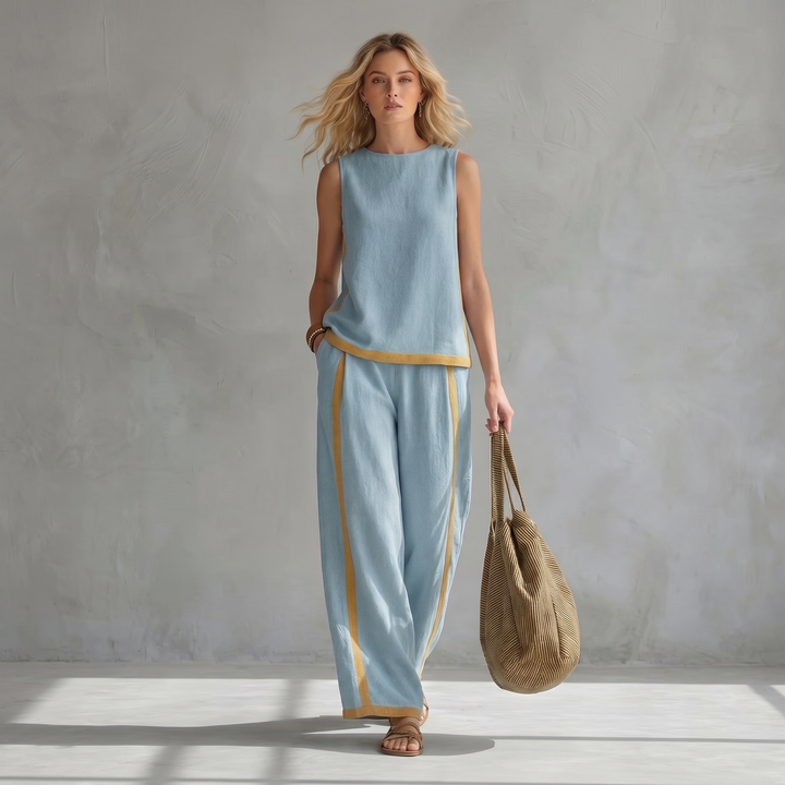 Valera – Elegant cotton-linen vest and trousers set