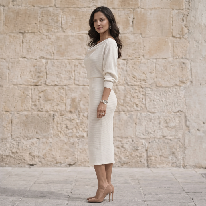 Sophia - Elegant 3/4 Sleeve Midi Dress