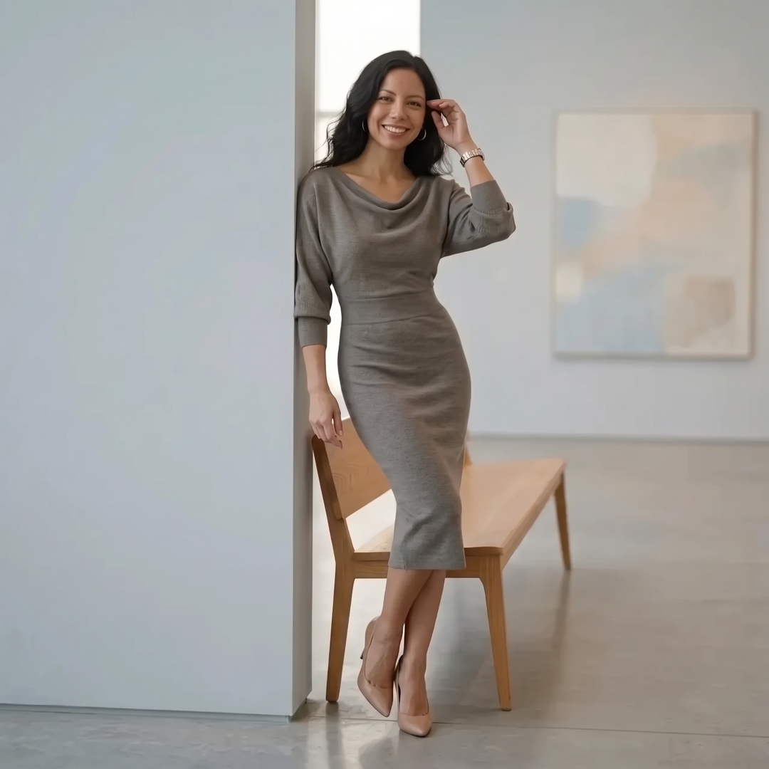 Sophia - Elegant 3/4 Sleeve Midi Dress