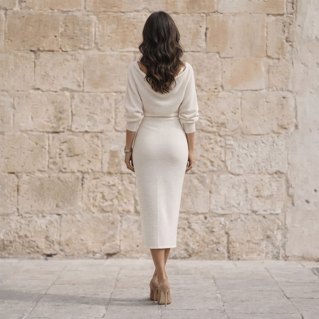 Sophia - Elegant 3/4 Sleeve Midi Dress