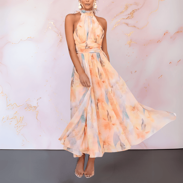 ESTHER | HALTERNECK WATERCOLOUR PRINT DRESS