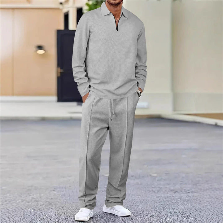 🏃👖Herren-Set aus Sweatshirt mit Waffelstrick und Hose mit geradem Bein