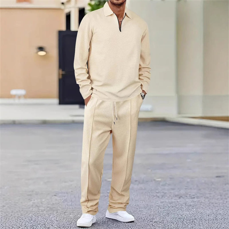🏃👖Herren-Set aus Sweatshirt mit Waffelstrick und Hose mit geradem Bein