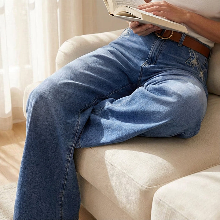 Damen-Vintage-Hochbund-Weitbeinjeans