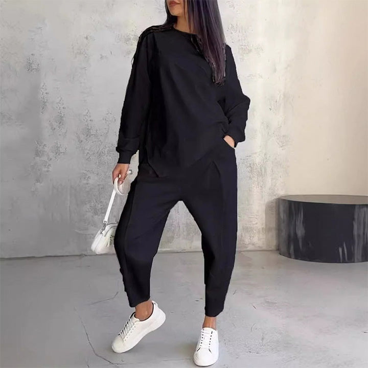 Completo 2 Pezzi da Donna: Felpa a Maniche Lunghe con Orlo Asimmetrico e Pantaloni