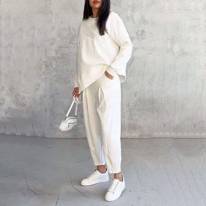 Completo 2 Pezzi da Donna: Felpa a Maniche Lunghe con Orlo Asimmetrico e Pantaloni